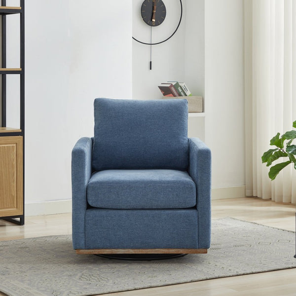 English Elm 30.7"w Square Chenille Swivel Accent Chair Weathered Wood Base Cozy Living Room Seating Blue W3118P439415