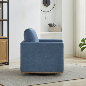 English Elm 30.7"w Square Chenille Swivel Accent Chair Weathered Wood Base Cozy Living Room Seating Blue W3118P439415