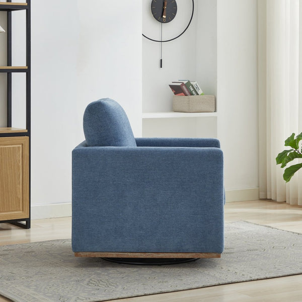English Elm 30.7"w Square Chenille Swivel Accent Chair Weathered Wood Base Cozy Living Room Seating Blue W3118P439415