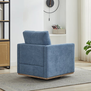 English Elm 30.7"w Square Chenille Swivel Accent Chair Weathered Wood Base Cozy Living Room Seating Blue W3118P439415
