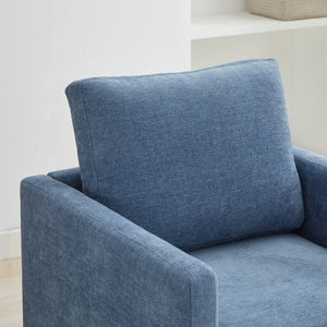 English Elm 30.7"w Square Chenille Swivel Accent Chair Weathered Wood Base Cozy Living Room Seating Blue W3118P439415