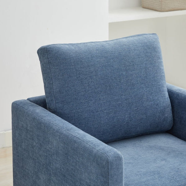 English Elm 30.7"w Square Chenille Swivel Accent Chair Weathered Wood Base Cozy Living Room Seating Blue W3118P439415