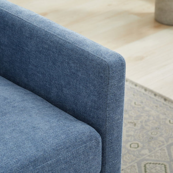 English Elm 30.7"w Square Chenille Swivel Accent Chair Weathered Wood Base Cozy Living Room Seating Blue W3118P439415
