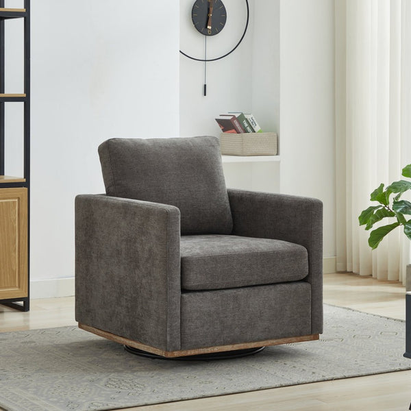 English Elm 30.7"w Square Chenille Swivel Accent Chair Weathered Wood Base Cozy Living Room Seating Charcoal W3118P439416