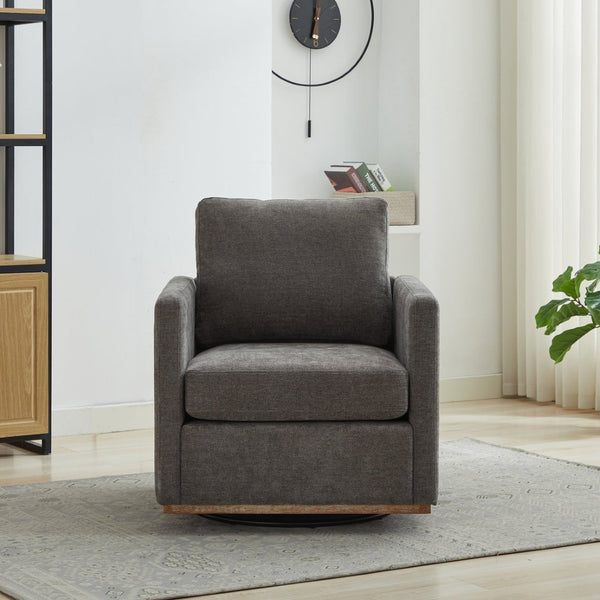 English Elm 30.7"w Square Chenille Swivel Accent Chair Weathered Wood Base Cozy Living Room Seating Charcoal W3118P439416