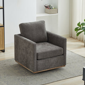 English Elm 30.7"w Square Chenille Swivel Accent Chair Weathered Wood Base Cozy Living Room Seating Charcoal W3118P439416