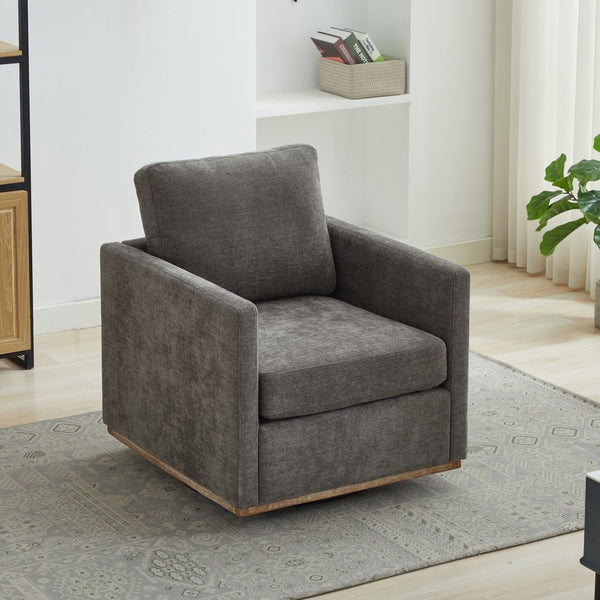 English Elm 30.7"w Square Chenille Swivel Accent Chair Weathered Wood Base Cozy Living Room Seating Charcoal W3118P439416