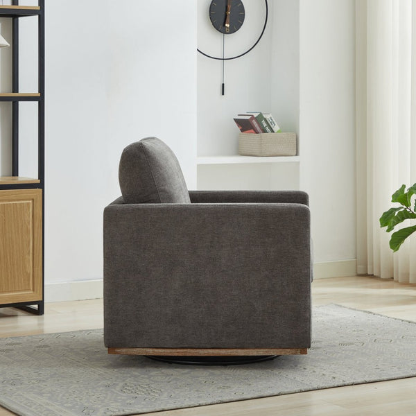 English Elm 30.7"w Square Chenille Swivel Accent Chair Weathered Wood Base Cozy Living Room Seating Charcoal W3118P439416
