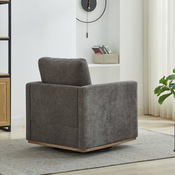 English Elm 30.7"w Square Chenille Swivel Accent Chair Weathered Wood Base Cozy Living Room Seating Charcoal W3118P439416