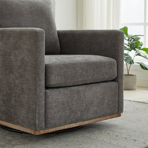 English Elm 30.7"w Square Chenille Swivel Accent Chair Weathered Wood Base Cozy Living Room Seating Charcoal W3118P439416
