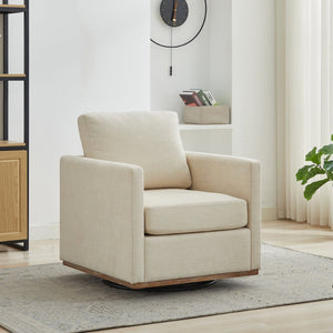 English Elm 30.7"w Square Chenille Swivel Accent Chair Weathered Wood Base Cozy Living Room Seating Beige W3118P439417