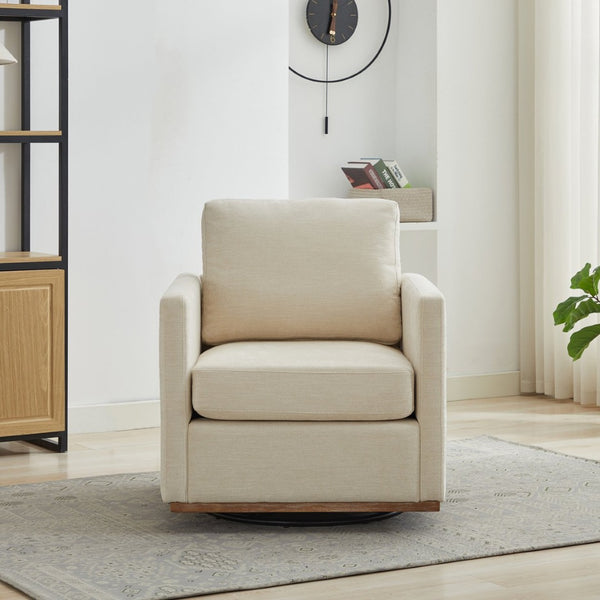 English Elm 30.7"w Square Chenille Swivel Accent Chair Weathered Wood Base Cozy Living Room Seating Beige W3118P439417