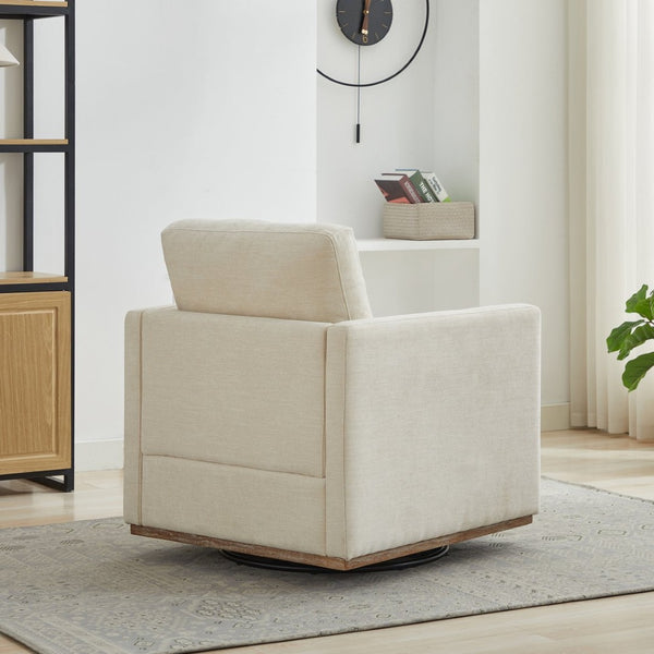 English Elm 30.7"w Square Chenille Swivel Accent Chair Weathered Wood Base Cozy Living Room Seating Beige W3118P439417
