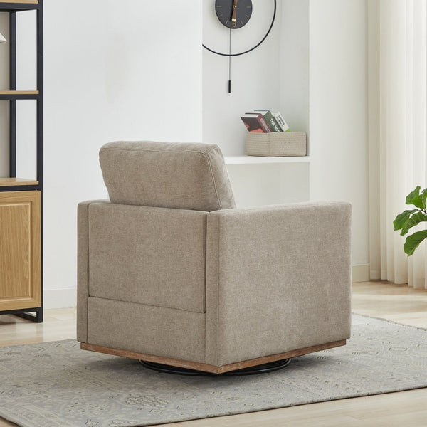 English Elm 30.7"w Square Chenille Swivel Accent Chair Weathered Wood Base Cozy Living Room Seating Taupe W3118P439418