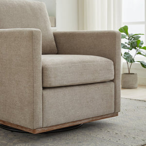 English Elm 30.7"w Square Chenille Swivel Accent Chair Weathered Wood Base Cozy Living Room Seating Taupe W3118P439418