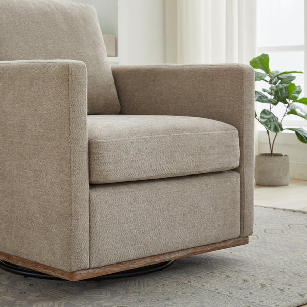 English Elm 30.7"w Square Chenille Swivel Accent Chair Weathered Wood Base Cozy Living Room Seating Taupe W3118P439418