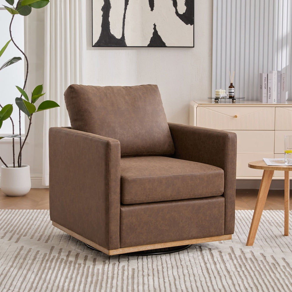 English Elm 30.7"w Pu Leather Swivel Club Chair with Pocket Spring Cushion for Modern Living Spaces W3118P439419