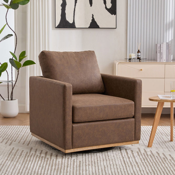 English Elm 30.7"w Pu Leather Swivel Club Chair with Pocket Spring Cushion for Modern Living Spaces W3118P439419