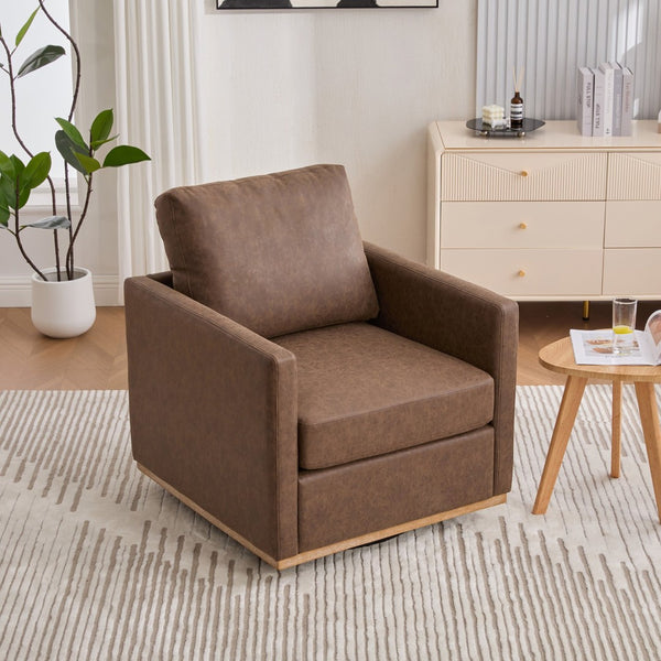 English Elm 30.7"w Pu Leather Swivel Club Chair with Pocket Spring Cushion for Modern Living Spaces W3118P439419