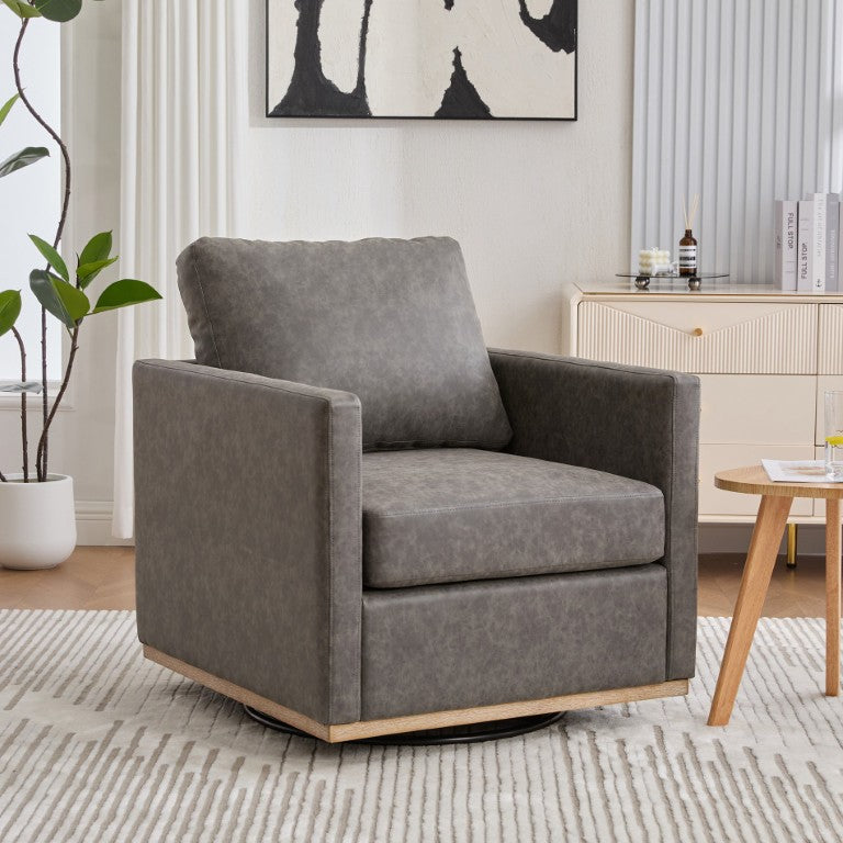 English Elm 30.7W Swivel Lounge Chair PU Upholstered Pocket Spring Seat 360 Rotating Base Gray W3118P439421