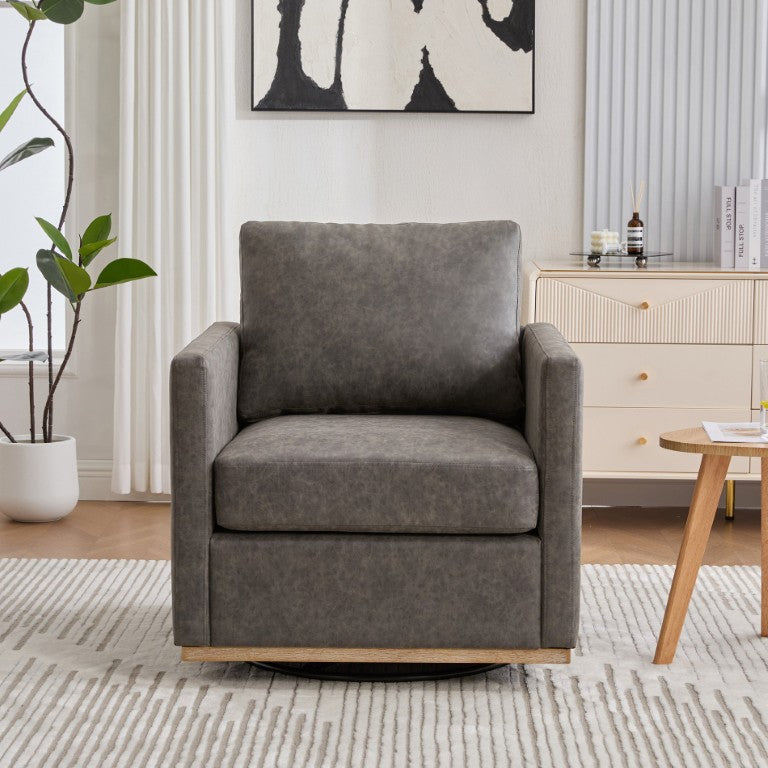 English Elm 30.7W Swivel Lounge Chair PU Upholstered Pocket Spring Seat 360 Rotating Base Gray W3118P439421