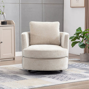 English Elm 31.9"w Chenille Barrel Swivel Chair Cocoon Silhouette with Steel Pedestal Base for Any Room Beige W3118P447611