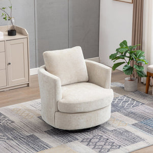 English Elm 31.9"w Chenille Barrel Swivel Chair Cocoon Silhouette with Steel Pedestal Base for Any Room Beige W3118P447611