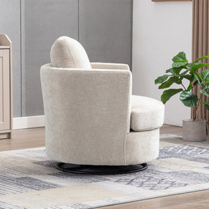 English Elm 31.9"w Chenille Barrel Swivel Chair Cocoon Silhouette with Steel Pedestal Base for Any Room Beige W3118P447611