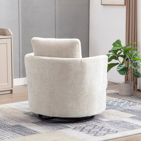 English Elm 31.9"w Chenille Barrel Swivel Chair Cocoon Silhouette with Steel Pedestal Base for Any Room Beige W3118P447611