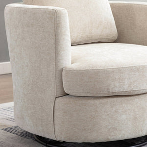 English Elm 31.9"w Chenille Barrel Swivel Chair Cocoon Silhouette with Steel Pedestal Base for Any Room Beige W3118P447611