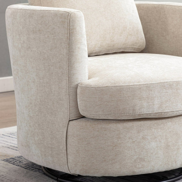 English Elm 31.9"w Chenille Barrel Swivel Chair Cocoon Silhouette with Steel Pedestal Base for Any Room Beige W3118P447611