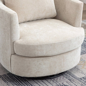 English Elm 31.9"w Chenille Barrel Swivel Chair Cocoon Silhouette with Steel Pedestal Base for Any Room Beige W3118P447611