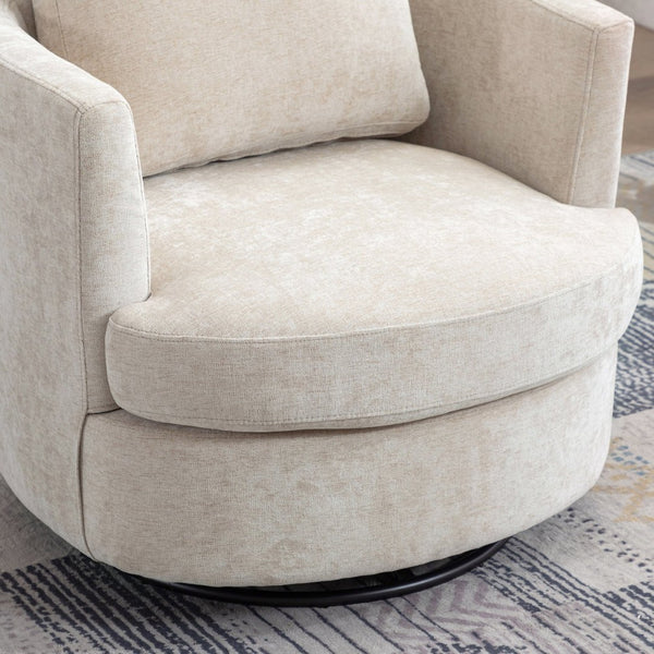 English Elm 31.9"w Chenille Barrel Swivel Chair Cocoon Silhouette with Steel Pedestal Base for Any Room Beige W3118P447611