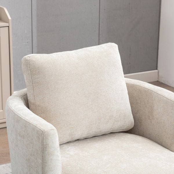 English Elm 31.9"w Chenille Barrel Swivel Chair Cocoon Silhouette with Steel Pedestal Base for Any Room Beige W3118P447611