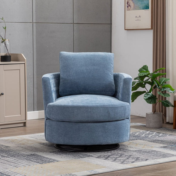 English Elm 31.9"w Chenille Barrel Swivel Chair Cocoon Silhouette with Steel Pedestal Base for Any Room Light Blue W3118P447612