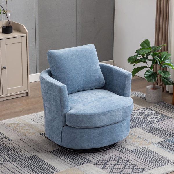 English Elm 31.9"w Chenille Barrel Swivel Chair Cocoon Silhouette with Steel Pedestal Base for Any Room Light Blue W3118P447612