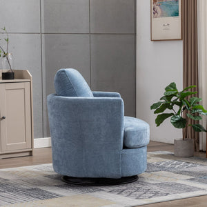 English Elm 31.9"w Chenille Barrel Swivel Chair Cocoon Silhouette with Steel Pedestal Base for Any Room Light Blue W3118P447612