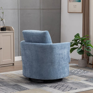 English Elm 31.9"w Chenille Barrel Swivel Chair Cocoon Silhouette with Steel Pedestal Base for Any Room Light Blue W3118P447612