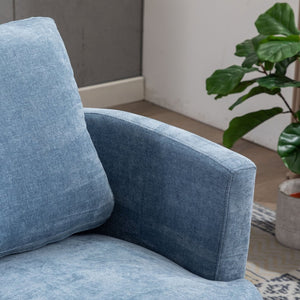 English Elm 31.9"w Chenille Barrel Swivel Chair Cocoon Silhouette with Steel Pedestal Base for Any Room Light Blue W3118P447612
