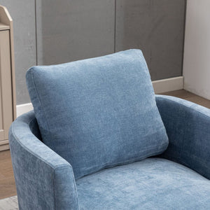 English Elm 31.9"w Chenille Barrel Swivel Chair Cocoon Silhouette with Steel Pedestal Base for Any Room Light Blue W3118P447612