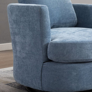 English Elm 31.9"w Chenille Barrel Swivel Chair Cocoon Silhouette with Steel Pedestal Base for Any Room Light Blue W3118P447612