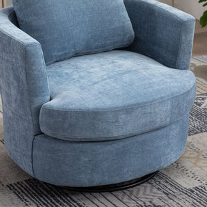 English Elm 31.9"w Chenille Barrel Swivel Chair Cocoon Silhouette with Steel Pedestal Base for Any Room Light Blue W3118P447612