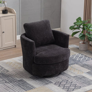 English Elm 31.9"w Chenille Barrel Swivel Chair Cocoon Silhouette with Steel Pedestal Base for Any Room Black W3118P447613