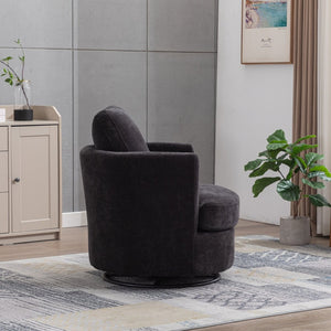 English Elm 31.9"w Chenille Barrel Swivel Chair Cocoon Silhouette with Steel Pedestal Base for Any Room Black W3118P447613