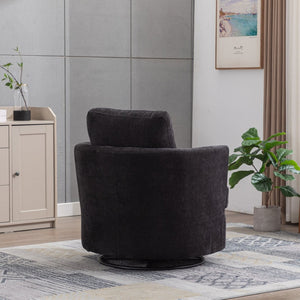 English Elm 31.9"w Chenille Barrel Swivel Chair Cocoon Silhouette with Steel Pedestal Base for Any Room Black W3118P447613