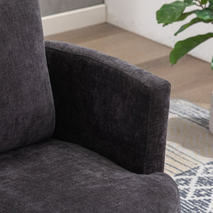 English Elm 31.9"w Chenille Barrel Swivel Chair Cocoon Silhouette with Steel Pedestal Base for Any Room Black W3118P447613
