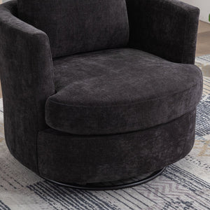 English Elm 31.9"w Chenille Barrel Swivel Chair Cocoon Silhouette with Steel Pedestal Base for Any Room Black W3118P447613