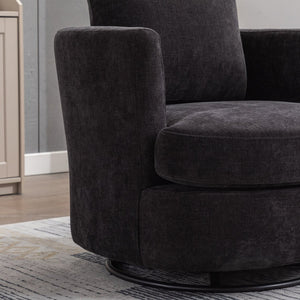 English Elm 31.9"w Chenille Barrel Swivel Chair Cocoon Silhouette with Steel Pedestal Base for Any Room Black W3118P447613