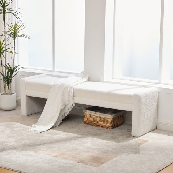 English Elm 66.9" Oversized Boucle Upholstered Bench with Sled Base for Bedroom or Entryway W3118P453439