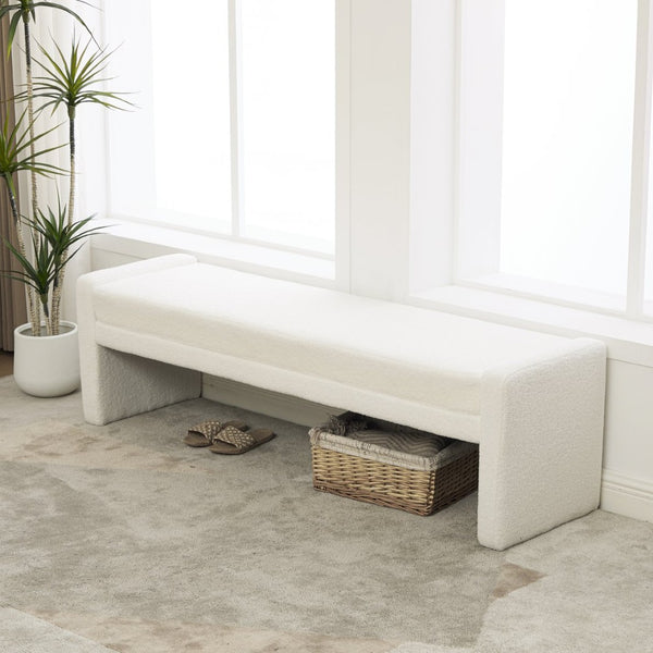English Elm 66.9" Oversized Boucle Upholstered Bench with Sled Base for Bedroom or Entryway W3118P453439